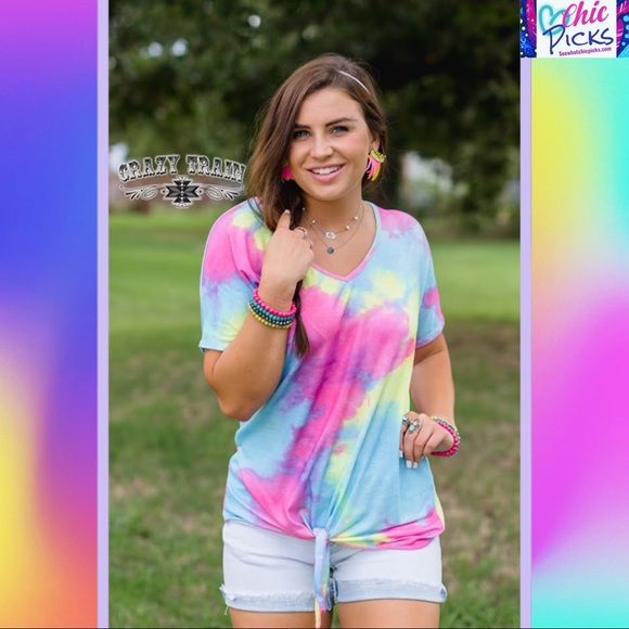 Crazy Train Tops - Pastel Front Tie Dye Short Sleeve Top